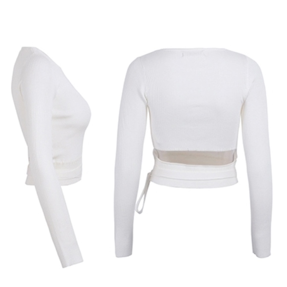 Belted Ribbed Cut Out Back Cropped Sweater - Picture 5 of 6